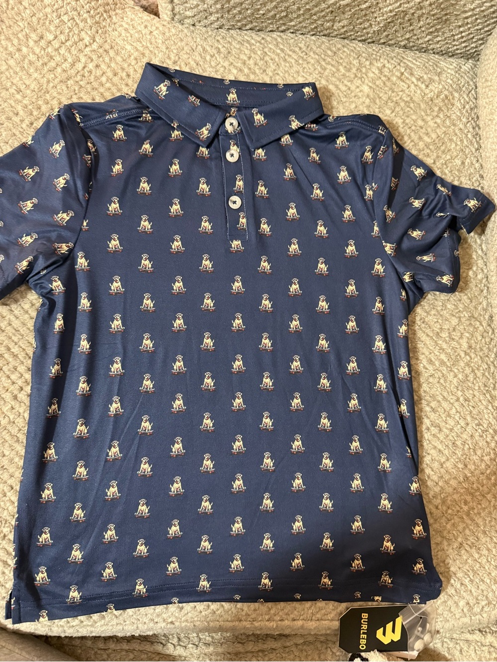 BURLEBO Boys' SUPER SOFT Navy Polo Shirt with Dog Print NWT